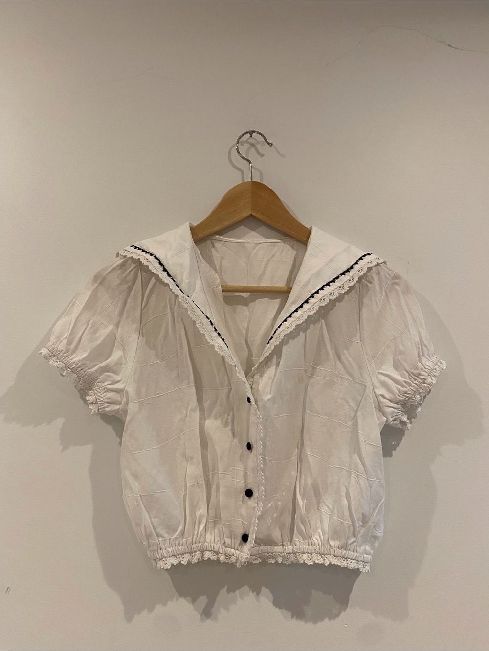 Girl’s White Sailor Collar Short Sleeve Blouse